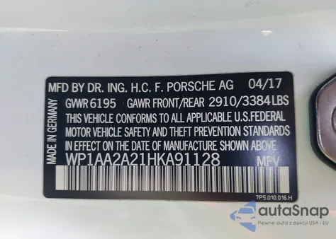 2017 Porsche Cayenne Platinum Edition z USA, uszkodzony, nr VIN WP1AA2A21HKA91128